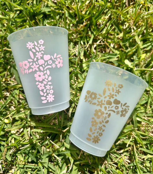 floral cross Easter cups