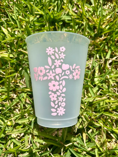 Pink floral cross cups