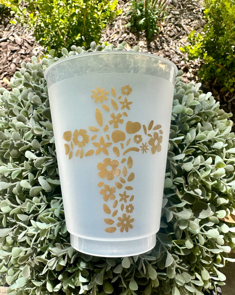 Gold floral baptism cross cups