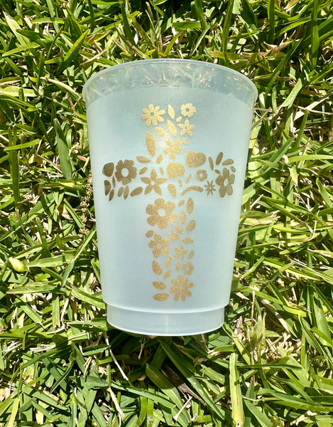 Gold floral cross cups