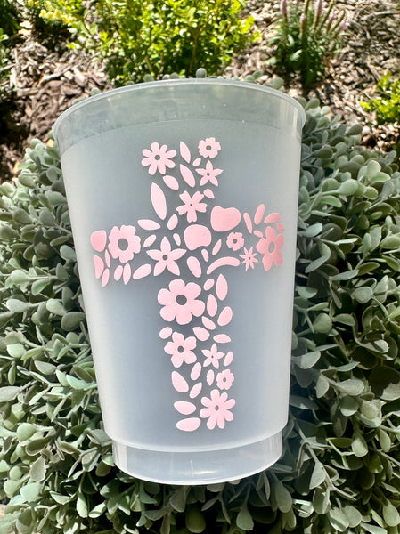 Pink floral cross cups