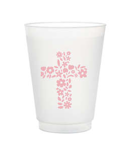 pink floral cross plastic cups